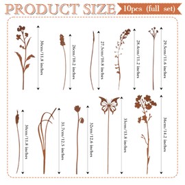 LEIFIDE 10 Pcs Metal Flowers Garden Stakes Rustic Bouquet Decoration for Pot Outdoor Metal Decor with Grass Flowers and Butterfly Iron Floral Plant Stakes for Yard Lawn Patio Porch Walkway