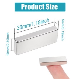 MIN CI Pack of 18 Neodymium Magnets, Extra Strong, 30 x 10 x 5 mm, Flat Strong Mini Magnets, Small Strong Magnets, Rectangular Magnets for Magnetic Board, Fridge, Whiteboard