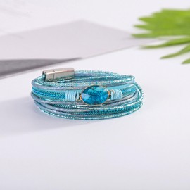 Long tiantian Leather Wrap Bracelets for Women Western Outfit Accessories Boho Cuff Bangle Bracelets Crystal Bead Bracelet with Clasp Jewelry Gifts for Women Trendy 2025