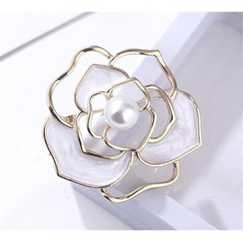Crystal Rose Camellia Flower Brooch Pin Hollow Out Camellia Flower Brooch Pin Rhinestone Blooming Floral Bridal Wedding Party Brooch Jewellery for Women, Metal