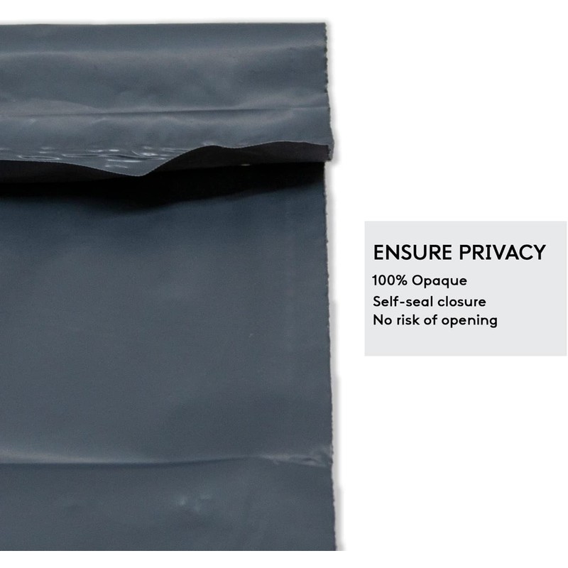 Mailing Bags, Grey Parcel Delivery Bags with Self-Seal Closure, Flexible