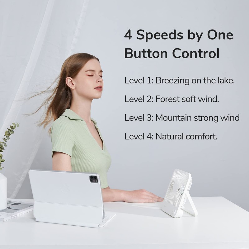 JISULIFE Desk Fan Battery Rechargeable, 4500mAh 180°Foldable Portable Personal Fan,