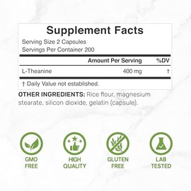 L-Theanine 400mg, 400 Capsules – Extra Strength Theanine Supplement – Amino Acids for Focus & Relaxation Support – Non-GMO & Gluten Free