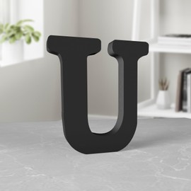 Aruatu 6 Inch Black Wood Letters Unfinished Wood Letters for Wall Decor Decorative Standing Letters Slices Sign Board Decoration for Craft Home Party Projects (U)