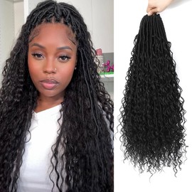 YYQXZG 24 Inch Boho Faux Locs Crochet Hair 8 Packs Pre-looped Boho Soft Locs Crochet Hair with Curly Ends for Women (1B, 24inch)