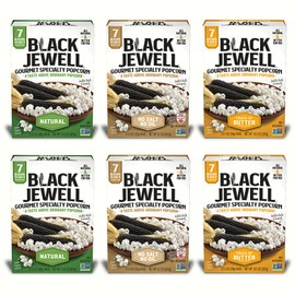 Black Jewell Gourmet Microwave Popcorn Variety Pack with Natural, No Salt No Oil, and Touch of Butter (Pack of 6)