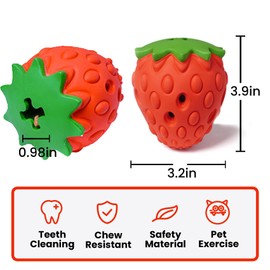 Petinstinct Dog Puzzle Toy, Interactive Dog Treat Dispenser, Soft Rubber Dog Toys for Aggressive Chewers, Dog Enrichment Toys for Teething, Strawberry