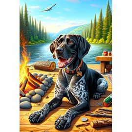 German Shorthair Pointer Black - Best of Breed DCR Summer Camping Outdoor Garden Flag 12" x 17"
