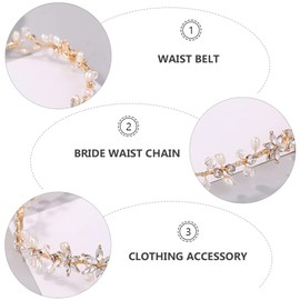 SOLUSTRE Women's Crystal Bridal Belt Wedding Belt Rhinestone Crystal Pearl Belt Wedding Dress Belt Crystal Leaf Bridesmaid Sash for Bride Wedding Dress Accessories Golden, Zinc alloy