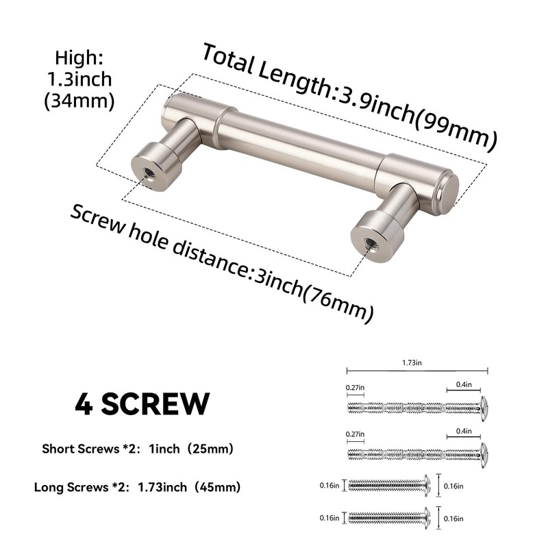 BUKOBYHE 10 Pack 3 Inch(76mm) Kitchen Cabinet Handles Brushed Satin