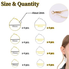 32 Pcs Hoop Earring Findings,Beading Earrings Hoop,Hypoallergenic Stainless Steel Round Earring Hoops for Jewelry Making,Gold Silver Open Beading DIY Earrings,Craft Art Accessories 20mm 25mm 30mm 40mm