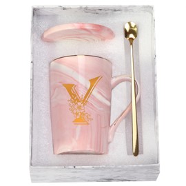 Letra Y - Taza de café personalizada con inicial con flor, letra Y personalizada, novedosa con letra, tazas de café para mujeres, regalos de despedida de soltera, regalos de iniciales para mujer, taza