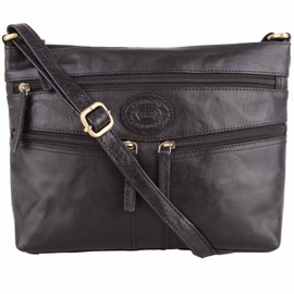 Valita Womens Medium Genuine Buffed Crumple Leather Cross Body Should Bag - Black