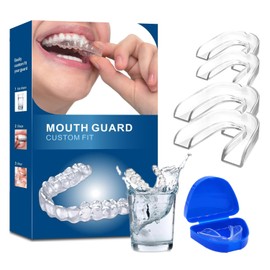 4 Pack Mouth Guard for Teeth Grinding & Bruxism – Custom Moldable Night Guard for Adults & Kids, Stops Clenching & Snoring, Reusable Sleep Gum Shield with Travel Case