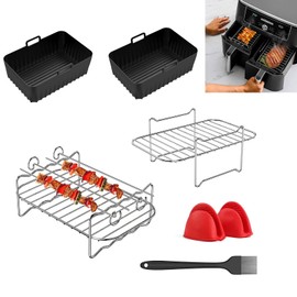 Lhdfyqt Airfryer Hot Air Fryer Accessories, Air Fryer Accessories, Stainless Steel Grill Rack for Dual Zone Hot Air Fryer, 2 Multifunctional Grills, 4 Grill Visas