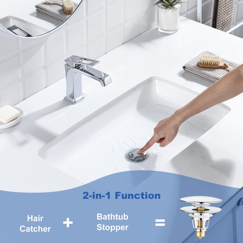 Universal 2-in-1 Bathroom Sink Stopper - Chrome Pop Up Sink