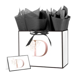 Linelglobal Letter Gift Bag with Wrapping Paper Ribbon for Women Men 12.6" Anniversary Wedding Party - Initial D