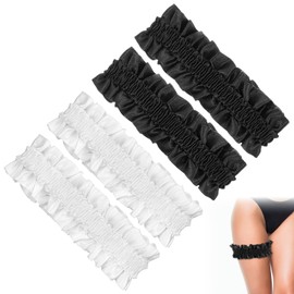 oruola 4pcs Black Garter,Thigh Garters for Women,Soft Skin-Friendly Elastic Leg Garters, Wrinkles Sleeve Garter,for Women's Skirts and Shorts,for Birthdays, Valentine's Day,White, Black