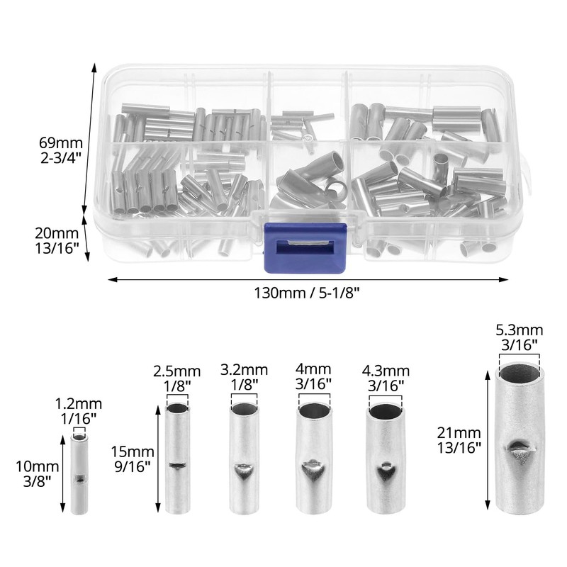 QWORK® 100 Pieces Uninsulated Butt Connectors Set, Copper Crimp Connectors,