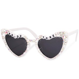 KICOSY Bride & Bachelorette Sunglasses - White Heart Shaped Sunglasses for Bride to Be, Bridal Shower Favors