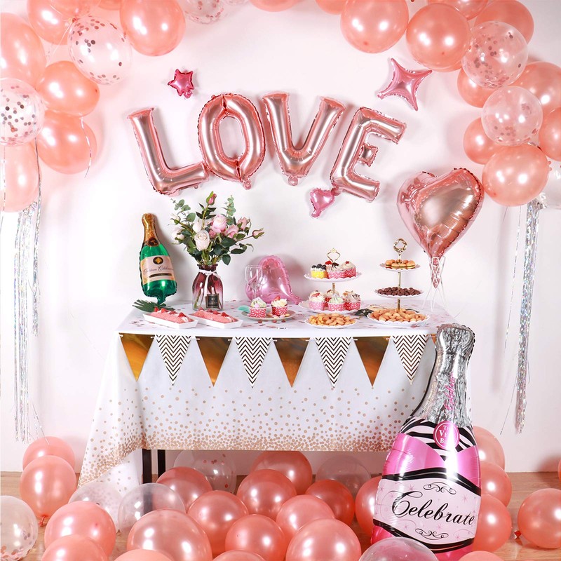 MOKANI Disposable Plastic Tablecloths, 4 Pack Party Rectangle Tablecloths, Rose