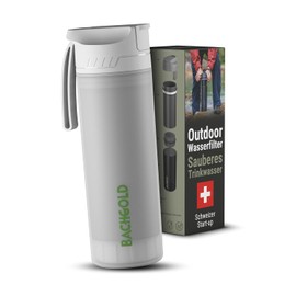 Bachgold® Professional outdoor water filter bottle with 1500 L filter capacity, removes 99.99% of all bacteria and filters viruses, particles and heavy metals