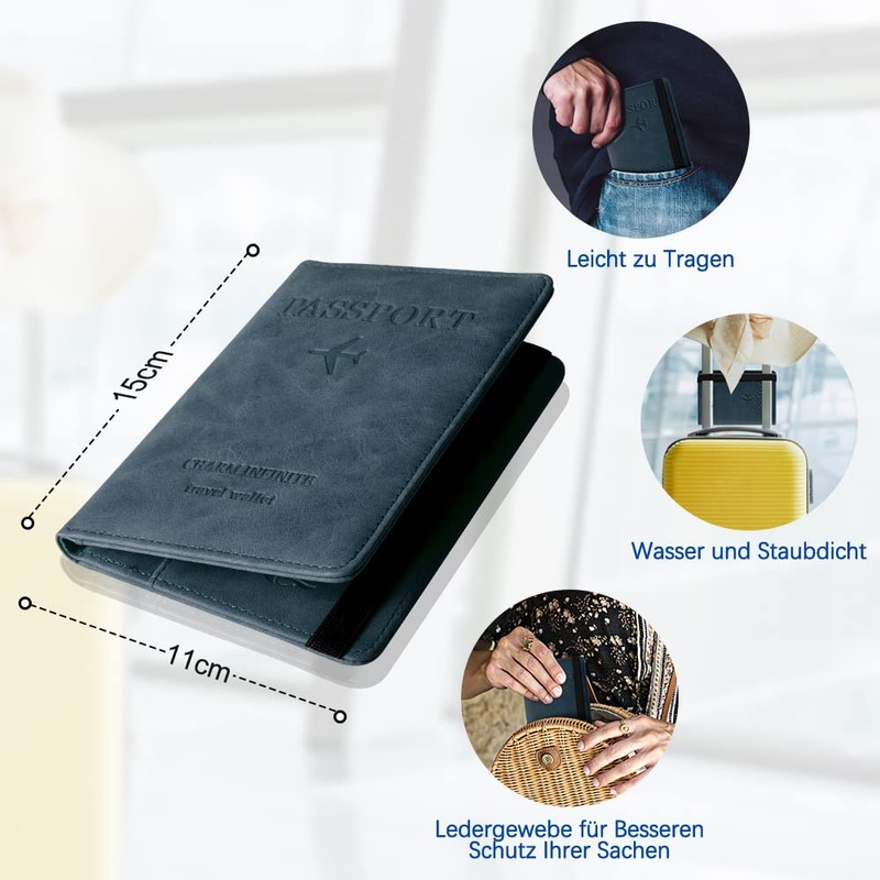 Czyan Passport Holder, Faux Leather Protective Cover with RFID Blocking