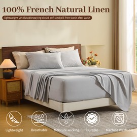 MEISHANG 100% Linen Sheets Queen Size - 4-Piece Breathable Set with Extra Deep Pockets (18-24") for Ultra Thick Mattresses, Soft Durable Flax Linen, Naturally Cooling & Moisture Wicking (Silver Grey)