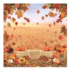 Funnytree Autumn Scenery Window Curtain Fall Landscape Field Pumpkin Print Curtains Home Decor Rod Pocket Darkening Drapes for Bedroom Living Room 82 in x 84 in