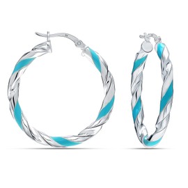 LeCalla Hoop Earrings for Women - 925 Sterling Silver Twisted Hoop Earrings | Blue Enamel Round Twist Hoop Earring | Classic Jewelry for Daily Wear or Special Occasions 30MM