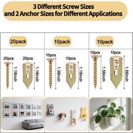 80PCS Self Drilling Drywall Anchors and Screws Kit, Upgraded 3 Sizes Zinc Plated Steel Self Drilling Drywall Anchors Screws, No Pre-Drill No Holes, Metal Screw Anchors Kit for Wall Hanging
