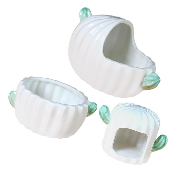 VILLFUL 3pcs Hamster Ceramic Nest with Unique Cactus Design Multifunctional