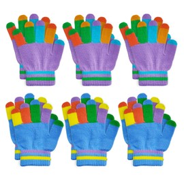 UILYNIU 6 Pairs Kids Gloves Winter Knitted Colorful Stripe Gloves, Kid's Winter Magic Gloves, Toddler Gloves Children's Winter Mittens Knitted Stretchy Gloves Warm Gloves for Boy Girls Aged 6-12 (M)