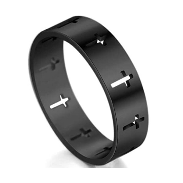 6mm Stainless Steel Carved Christian Cross Religious Wedding Band Ring