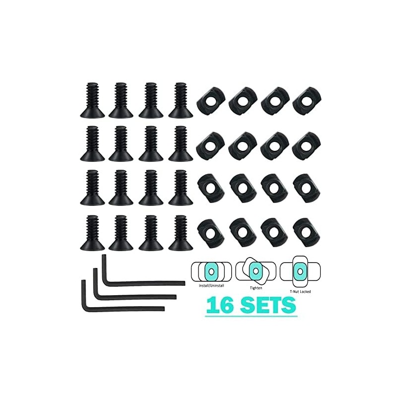 16 Pack T-Nut Screw Replacement Sets,Compatible with Rail Mount, with