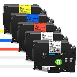 Oozmas Compatible Labels Replacement for Brother PTD400AD PT-D200 D210 H100 1890 1880 1280 Label Maker Tape TZe 12mm 0.47 Inch Laminated TZ Tape Refills Compatible with Brother P Touch, 5-Colors
