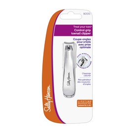 Sally Hansen Beauty Tools Treat Your Toes Control-Grip Toenail Clipper with Catcher | Wide Blade for Thick Nails | Stainless Steel Professional Toe Nail Clippers