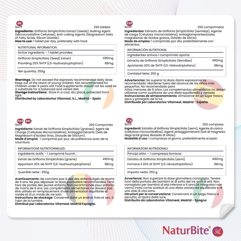 Griffonia Simplicifolia (5-Htp) Naturbite, 250 Tablets Promotes Relaxation and Reduces