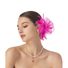 globazoe Fascinator Derby Hats for Women,20s Vintage Womens Fascinator Headband Headpiece Hair Accessories for Derby Wedding Tea Party Cocktail,HA5672-Fushia