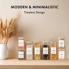 Minimalist Pantry Labels Self-Adhesive - 114 Stickers for Food Containers - Kitchen Labels for Organizing Storage Bins, Jars, Kitchen, Waterproof Spice Organiser Labels for Kitchen (White)