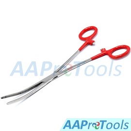 AAProTools Dog Pet Ear/Nose Hair Puller Grooming Hemostat Locking Forceps Pliers, 8" (20.3cm), Curved (Red Dip)