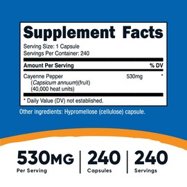 Nutricost Cayenne Pepper 530mg, 240 Capsules - 40,000 Heat Units, Gluten Free, Non-GMO