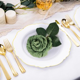 AMLEBE Servilletas de Tela, 10 Paquetes 20"x20" Servilletas de Tela de Queso, Boho Servilletas Rústicas Cuadradas Arrugadas de Tela de Gasa para Fiestas, Bodas, Eventos, Baby Shower Uso Diario (Verde)