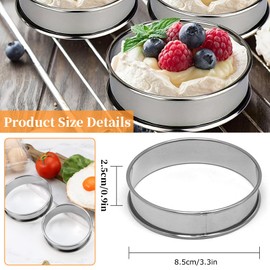 12 PCS English Muffin Rings, Stainless Steel Crumpet Rings, Nonstick Metal Round Ring Muffins Molds, Double Rolled Tart Muffin Ring for Home Baking Fluffy Eggs Pancakes Pastry (8.5CM)