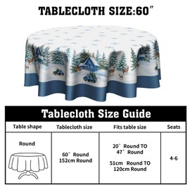 Anyako Blue and White Winter Round Tablecloth Winter Snowflakes Table Cloth 60 Inch Christmas Xmas Table Cover Winter Green Forest Tablecloth Reusable for Holiday Kitchen Dining Outdoor Indoor Decor