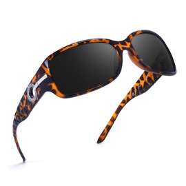 Myiaur Women's Polarised Wraparound Frame Sunglasses with Stylish Temple Design, UV Protection for Driving, Outdoor & Fashion, A05 Tortoiseshell Frame Gray Lens