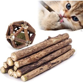 Catnip Ball Silvervine Sticks for Cats, Organic Catnip Sticks Matatabi Chew Sticks Teeth Molar Chew Toys Cat Dental Toy for Cat Kitten Kitty
