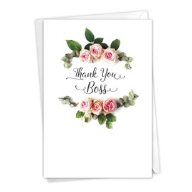 The Best Card Elegant Flowers - Boss Thank You Greeting Card with Envelope (4.63 x 6.75 Inch) Featuring Script Sentiment Surrounded by Beautiful Floral Arrangements C4175ABYG