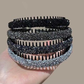 Teensery 4 Pcs Sparkly Rhinestone Headband Crystal Plastic Hair Band Non Slip Hair Hoop Hair Accessories for Women and Girls