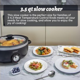3.5 Quart Slow Cooker Black Uniform Heating,Non Stick Pot,Aluminum, Makes Your Food More Delicious.Suitable as a Gift for Wives,Parents,and Friends